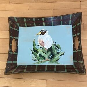 Hand-Painted Wooden Tray with Bird Design